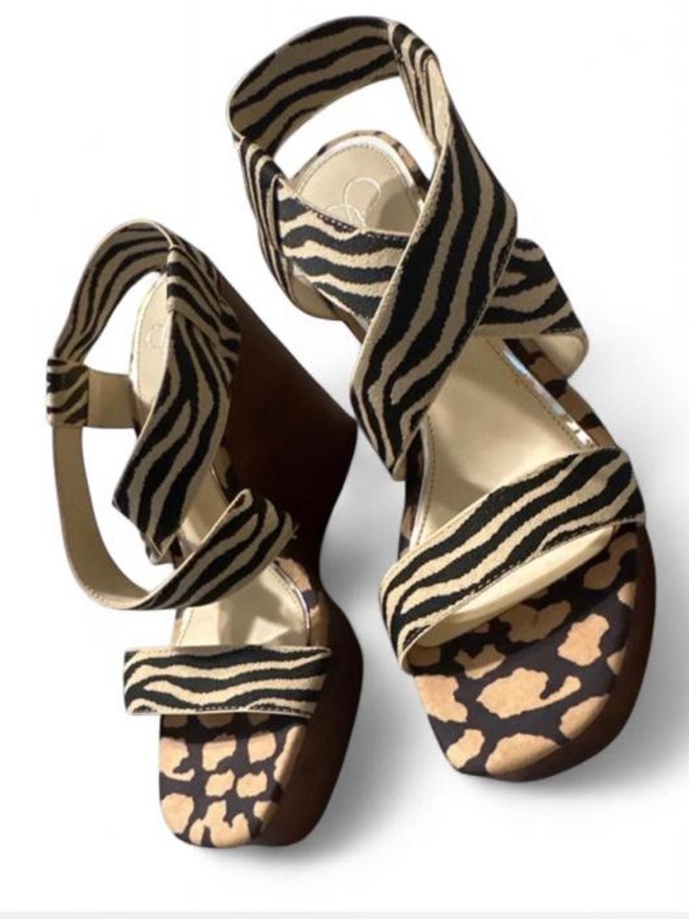 Jessica Simpson Siana platform wedges, mixed-animal print, size 9.5